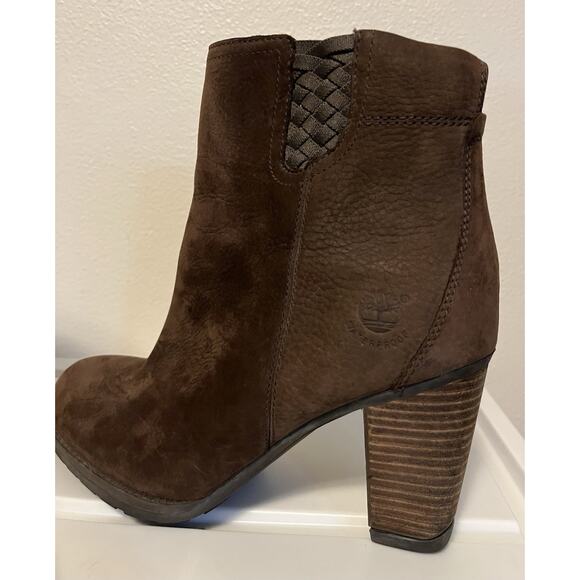 Timberland Earthkeepers Boots Stratham Block Heels Brown Nubuck Leather Size 8.5 - Picture 2 of 14